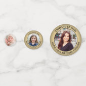 ANY誕生日応援ブラック&金ゴールドフォイルフェイク3フォト コンフェッティ (裏面)