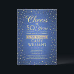 ANY誕生日応援ブラッシュブルーと金ゴールド紙吹雪 招待状<br><div class="desc">招待状の家族と友達とエレガント誕生祝いブルーとカスタム金ゴールドのパーティの招待状。このテンプレート(「50年への応援」を含む)のすべての用語は、50歳の誕生日に設定されるが、任意の年またはイベントの種類にパーソナライズするであるシンプル。このデザインモダンは、ブラシ付きメタリックフェイクバックグラウンドに輝く紙吹雪ドット、台本の書スタイリッシュ跡、クラシックヴィンテージアートのデコタイポグラフィを備えている。金ゴールドは金属箔ではなく印刷色であることに注意して下さい。この男女兼用デザインは男性にも女性にも適している。応援とハッピーバースデー!</div>