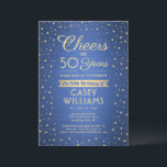 ANY誕生日応援ブラッシュブルーと金ゴールド紙吹雪 招待状<br><div class="desc">招待状の家族と友達とエレガント誕生祝いブルーとカスタム金ゴールドのパーティの招待状。このテンプレート(「50年への応援」を含む)のすべての用語は、50歳の誕生日に設定されるが、任意の年またはイベントの種類にパーソナライズするであるシンプル。このデザインモダンは、ブラシ付きメタリックフェイクバックグラウンドに輝く紙吹雪ドット、台本の書スタイリッシュ跡、クラシックヴィンテージアートのデコタイポグラフィを備えている。金ゴールドは金属箔ではなく印刷色であることに注意して下さい。この男女兼用デザインは男性にも女性にも適している。応援とハッピーバースデー!</div>