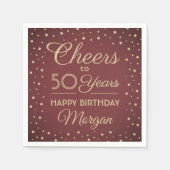 ANY誕生日応援ブルゴーニュ&金ゴールドグリッターパーティー スタンダードカクテルナプキン (正面)