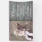 ANY誕生日応援素朴ウッドグレーホワイト1写真 横断幕 (縦)