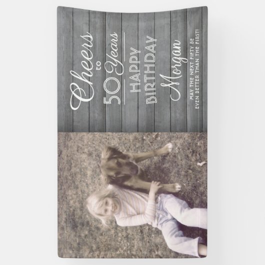 ANY誕生日応援素朴ウッドグレーホワイト1写真 横断幕 (縦)