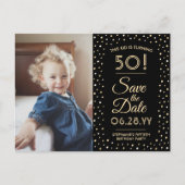 ANY誕生日2 Photo Blackと金ゴールドSave the Date インビテーションポストカード (正面)