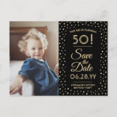 ANY誕生日2 Photo Blackと金ゴールドSave the Date インビテーションポストカード (正面)