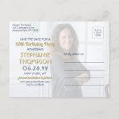 ANY誕生日2 Photo Navy Blue金ゴールド保存日 インビテーションポストカード (裏面)