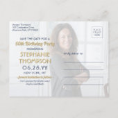 ANY誕生日2 Photo Navy Blue金ゴールド保存日 インビテーションポストカード (裏面)