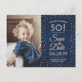 ANY誕生日2 Photo Navy Blue金ゴールド保存日 インビテーションポストカード (正面)