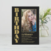Any モダン Age Black金ゴールドフォト誕生日パーティー 招待状 (スタンド正面)