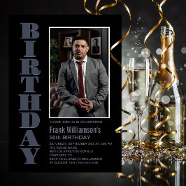 Any モダン Age Black Gray Photo Birthdayパーティー 招待状