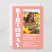 Any モダン Age Coral White Photo Birthdayパーティー 招待状 (正面)