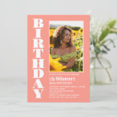 Any モダン Age Coral White Photo Birthdayパーティー 招待状 (スタンド正面)