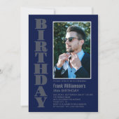 Any モダン Age Gray Navy Blue Photo Birthday Party 招待状 (正面)
