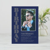 Any モダン Age Gray Navy Blue Photo Birthday Party 招待状 (スタンド正面)