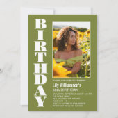 Any モダン Age Green White Photo Birthday Party 招待状 (正面)