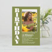 Any モダン Age Green White Photo Birthday Party 招待状 (スタンド正面)