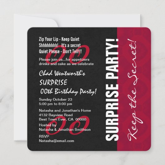 Any モダン Year SUPPLISE誕生日V09赤黒 招待状 (正面)