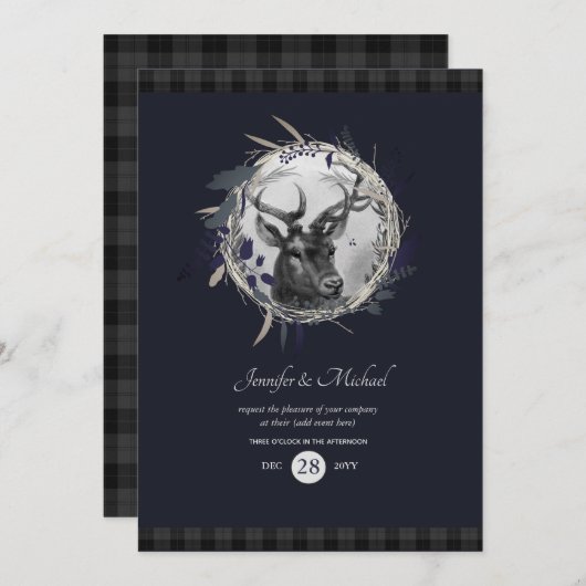 ANY 招待状 - ブルーグレー タルタン ウィンター ステージ (正面/裏面)