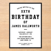 ANY AGEカッコいい誕生日招待状 |黒と白 アクリル招待状 (正面)