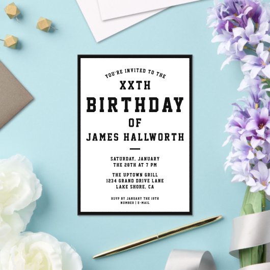 ANY AGEカッコいい誕生日招待状 |黒と白 アクリル招待状 (インサイチュ (ウェディング))