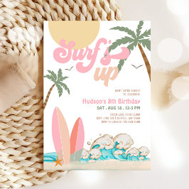 ANY AGEガールピンクピーチサーフィン誕生日パーティー 招待状