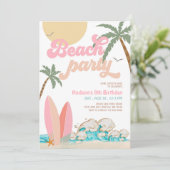 ANY AGEガールピンクピーチビーチパーティー誕生日 招待状 (スタンド正面)
