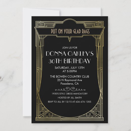 ANY AGEギャツビー素晴らしアールデコ誕生日招待状 招待状 (正面)