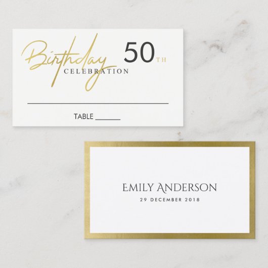 ANY AGEシンプルエレガントフェイク金ゴールド誕生日 名刺 (正面/裏面)