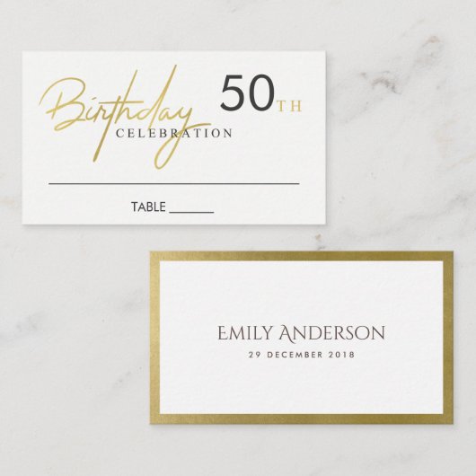 ANY AGEシンプル金ゴールドエレガントタイポグラフィ誕生日 プレイスカード (正面/裏面)