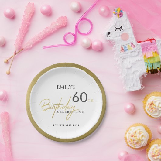 ANY AGEシンプル金ゴールドエレガントタイポグラフィ誕生日 ペーパープレート (パーティー)