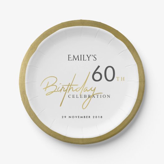 ANY AGEシンプル金ゴールドエレガントタイポグラフィ誕生日 ペーパープレート (正面)