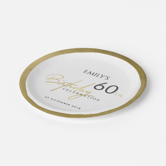 ANY AGEシンプル金ゴールドエレガントタイポグラフィ誕生日 ペーパープレート (アングル)