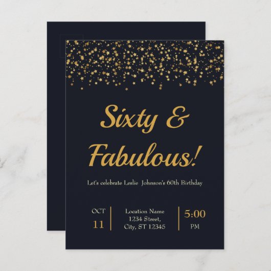 Any Ageスタイリッシュ金ゴールドスターズ誕生パーティー インビテーションポストカード (正面/裏面)