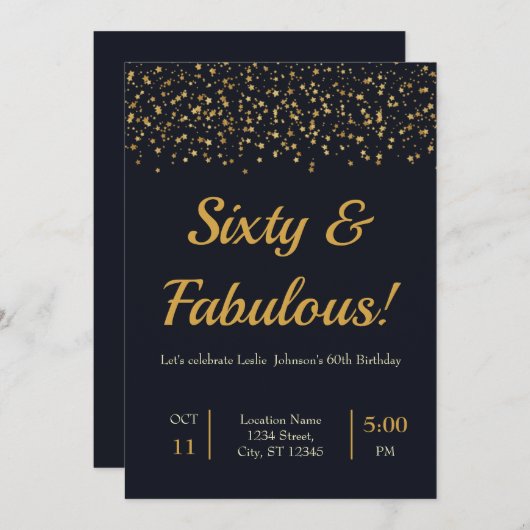 Any Ageスタイリッシュ金ゴールドスターズ誕生パーティー 招待状 (正面/裏面)