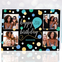 Any Ageハッピーバースデーカスタムフォトティール（緑がかった色） カード