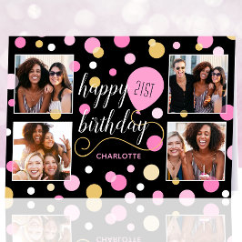 Any Ageハッピーバースデーカスタムフォトピンク21st カード