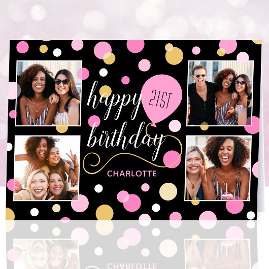 Any Ageハッピーバースデーカスタムフォトピンク21st カード