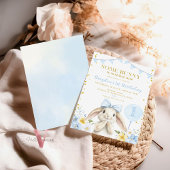 ANY AGEバニーピンクの水色ワイルドフラワー誕生日 招待状