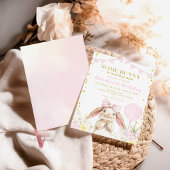 ANY AGEバニーピンクの水色ワイルドフラワー誕生日 招待状