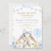 ANY AGEバニーピンクの水色ワイルドフラワー誕生日 招待状 (正面)