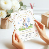 ANY AGEバニーブルーウォーターカラーワイルドフラワー誕生日 招待状