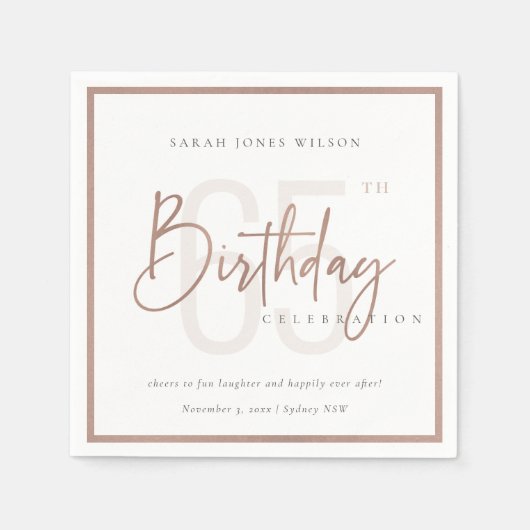 ANY AGEバラ金ゴールド赤面ピンクタイポグラフィ誕生日 スタンダードカクテルナプキン (正面)