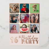 Any Ageバラ金ゴールド&ピンク誕生日パーティー 箔招待状 (正面)