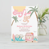 ANY AGEピンクサーフズアップ招待状サーフィン誕生日 招待状 (スタンド正面)