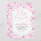 Any Ageフローラピンクローズ90thスクリプト誕生日 招待状 (正面/裏面)