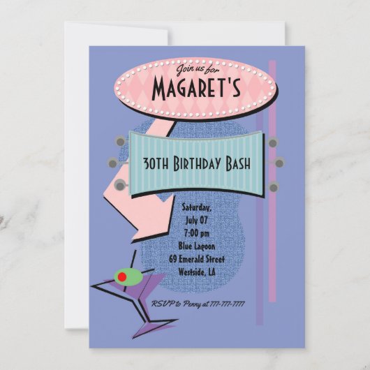 ANY AGEレトロ誕生日カクテルパーティー追加フォト 招待状 (正面)