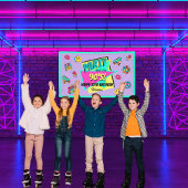 ANY AGEレトロ90のパーティー紫ピンクティール（緑がかった色）誕生日 横断幕