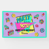 ANY AGEレトロ90のパーティー紫ピンクティール（緑がかった色）誕生日 横断幕 (横)