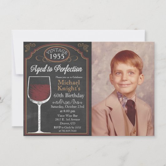 ANY AGEワイン大人誕生日写真招待状 招待状 (正面)