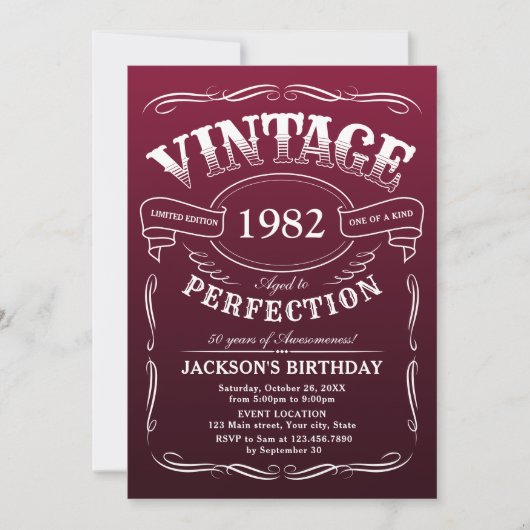 Any Ageヴィンテージウイスキーをテーマにした誕生日招待状 招待状 (正面)