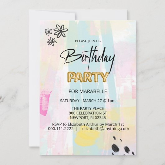 *~* ANY AGE抽象芸術Doodle Pastel Brush 招待状 (裏面)